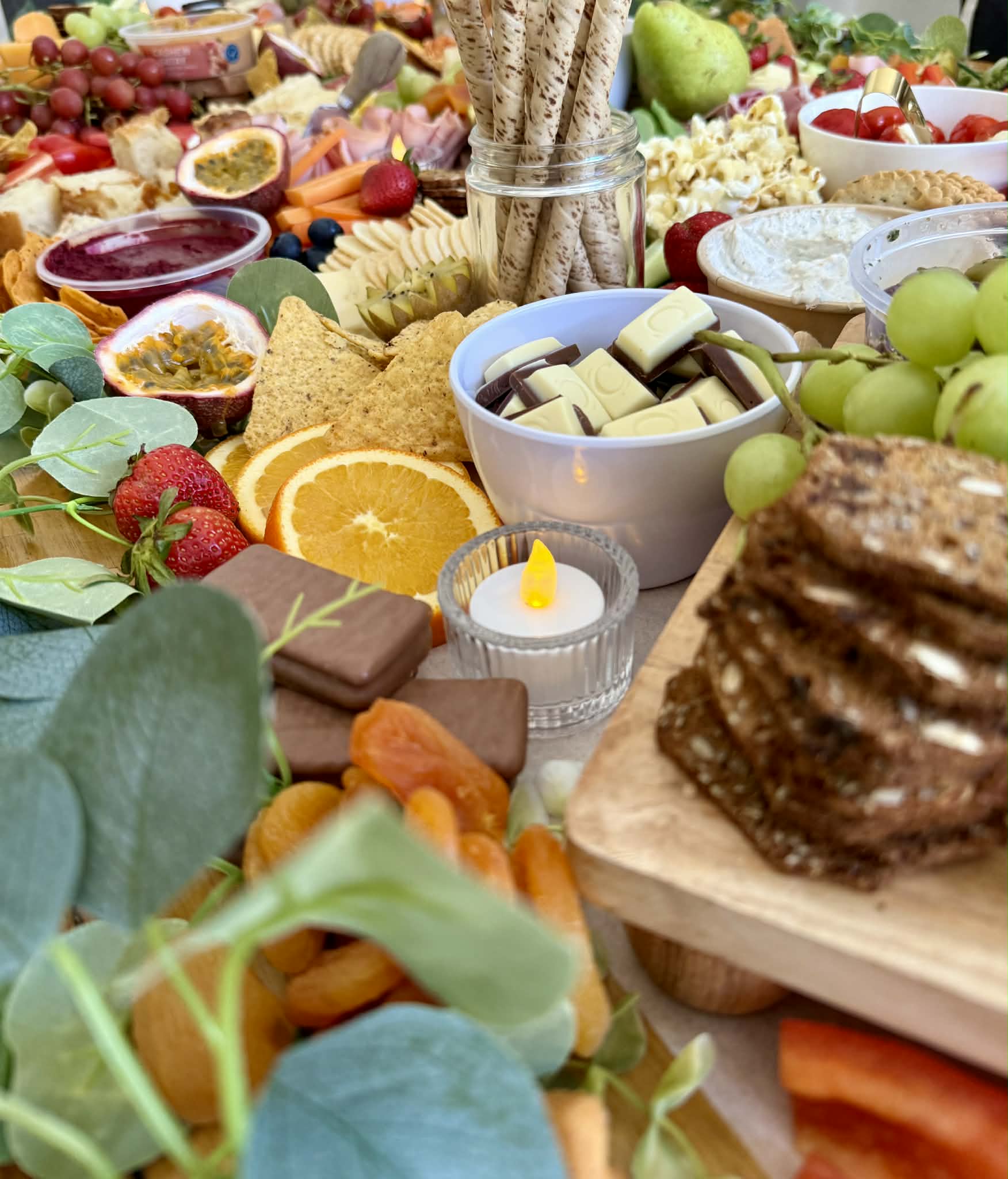 Chocolate treats and eucalyptus styling