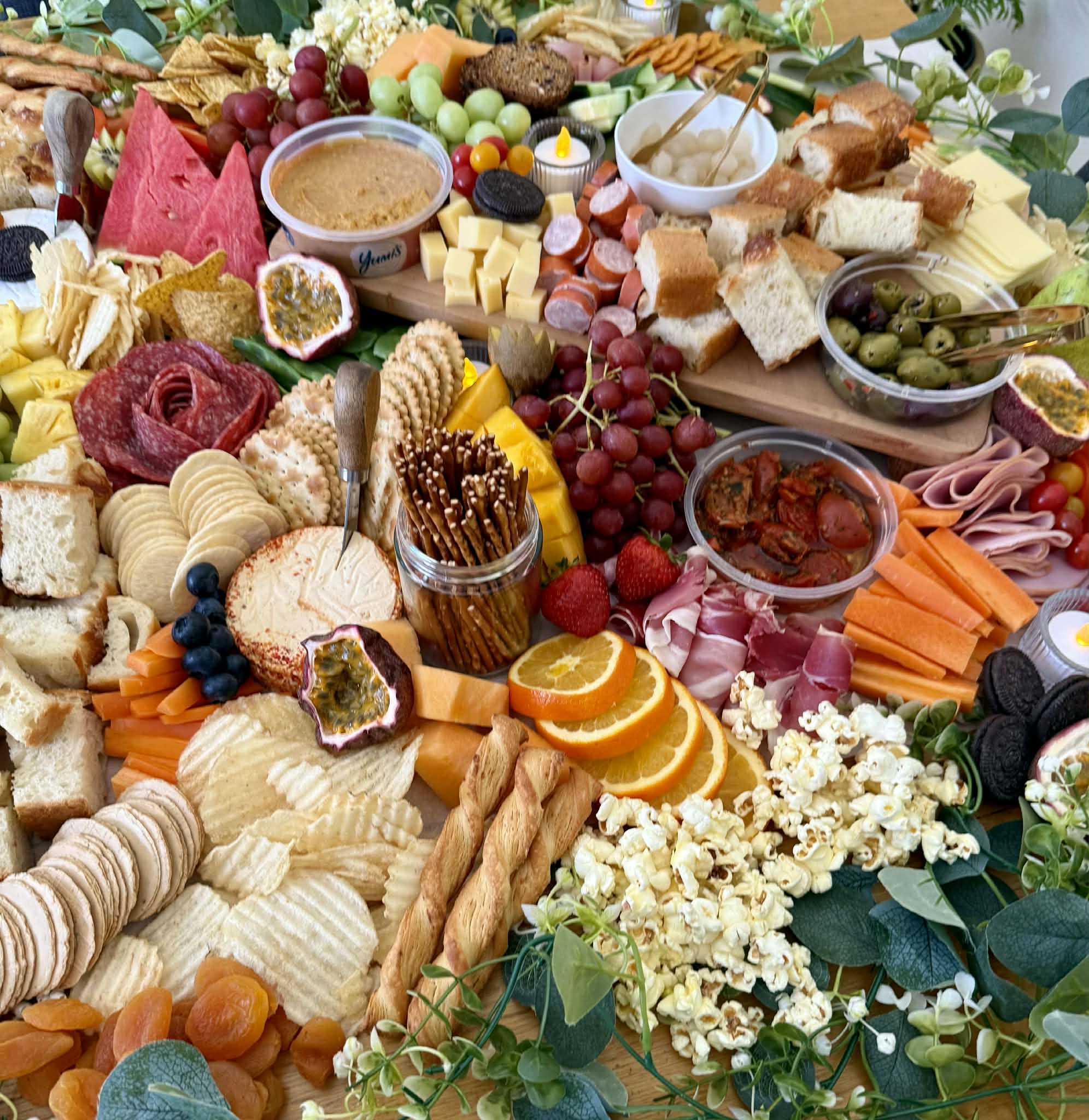 Large grazing table with popcorn feature